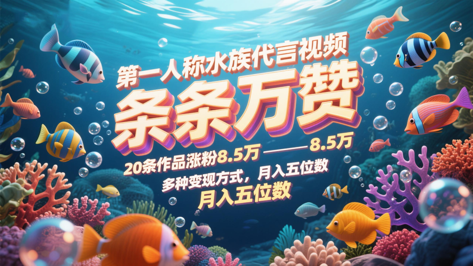 第一人称水族代言视频，条条万赞，20条作品涨粉8.5万，多种变现方式月，入五位数星浩好项目网-专注分享网络创业项目落地实操课程 – 全网首发_高质量创业项目输出星浩好项目网