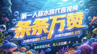 第一人称水族代言视频，条条万赞，20条作品涨粉7.8W，多种变现方式月入五位数星浩好项目网-专注分享网络创业项目落地实操课程 – 全网首发_高质量创业项目输出星浩好项目网