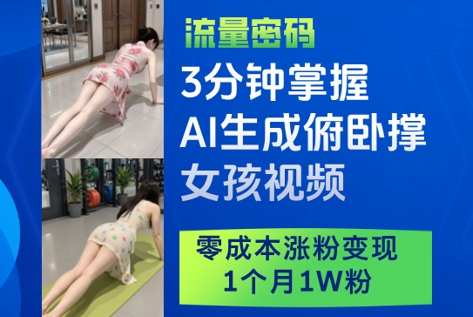 3分钟掌握AI生成俯卧撑女孩视频，零成本涨粉变现，1个月1W粉星浩好项目网-专注分享网络创业项目落地实操课程 – 全网首发_高质量创业项目输出星浩好项目网