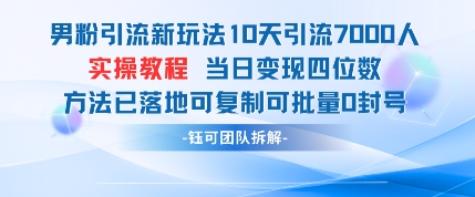 男粉引流新玩法10天引流7000人当日变现四位数可复制可批量0封号星浩好项目网-专注分享网络创业项目落地实操课程 – 全网首发_高质量创业项目输出星浩好项目网